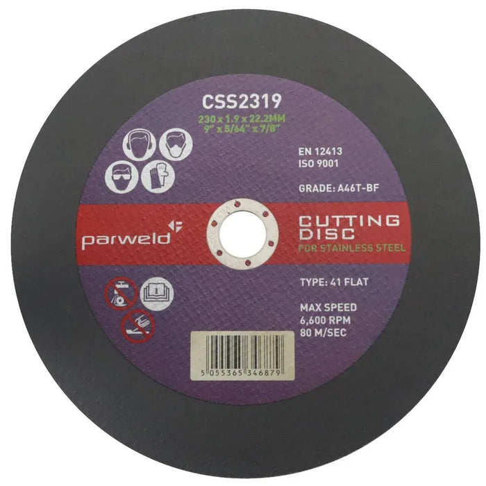 josephfirth Ltd Parweld 230mm x 1.9mm Thin Stainless Steel Cutting Discs box 25