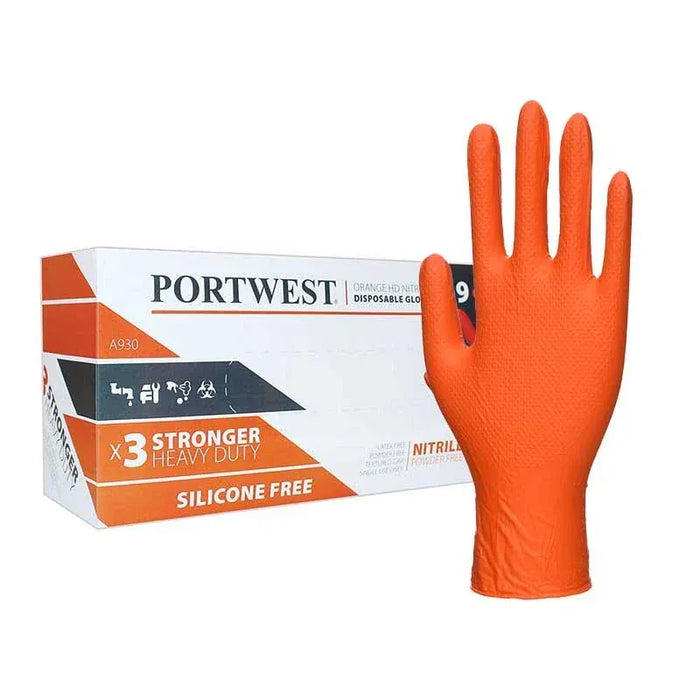 portwest Disposable Glove Orange Nitrile Silicone Free Disposable Glove A930 Box100