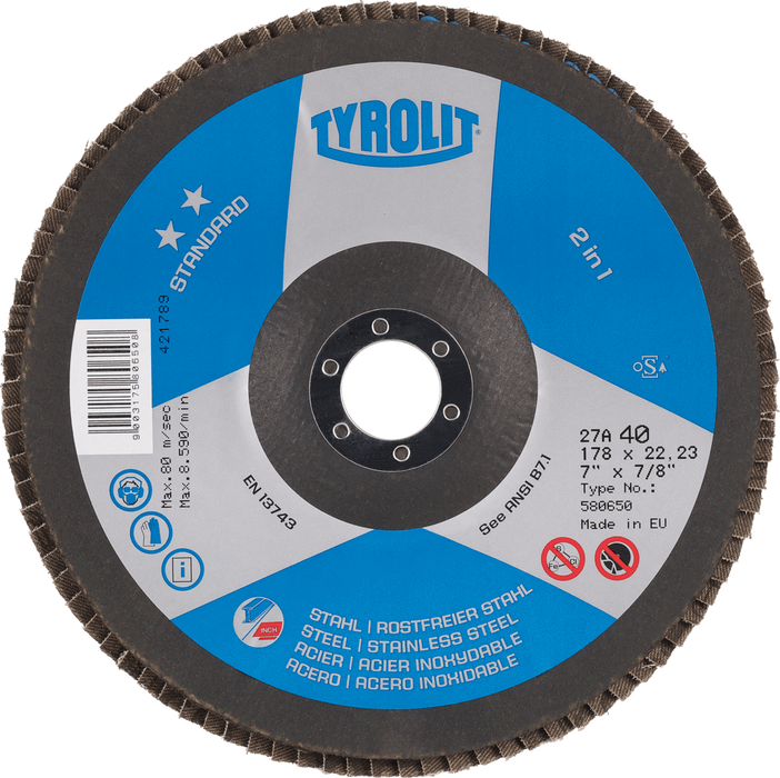 Tyrolit Flap Disc Tyrolit Flap Disc 115x22.23 x 40G Std** 27A Pk10